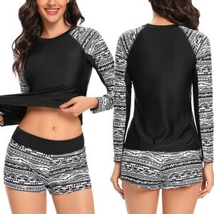 Abalagu Women's Plus Size Two-Piece Long-Sleeved Sun Protection Swimsuits XXL